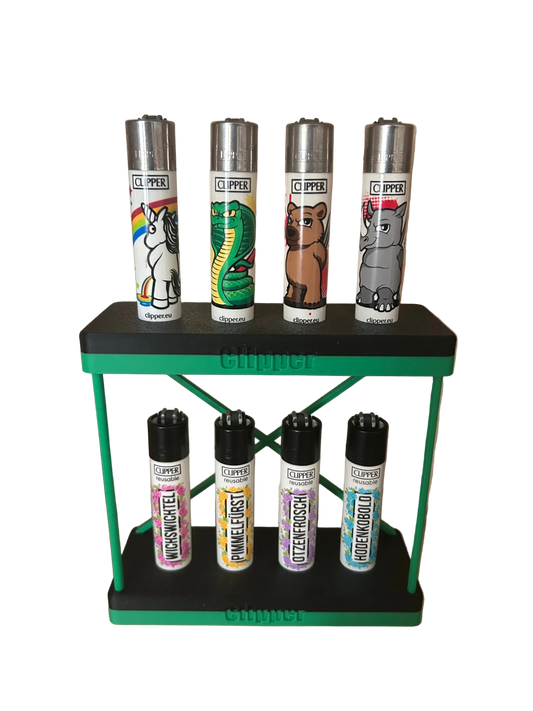 Display Regal für Feuerzeuge (CLIPPER) 2‑Ebenen Organizer für 8 Stück